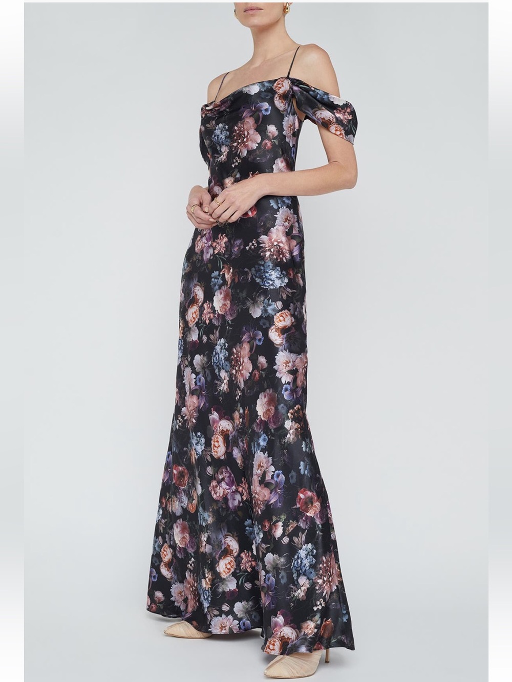 NWT L’AGENCE Silk Kenna Floral Print Cold Shoulder Maxi Dress 6 (runs large)